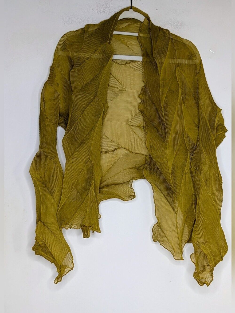 Vanite Couture • pea green sheer silk plisse cardigan